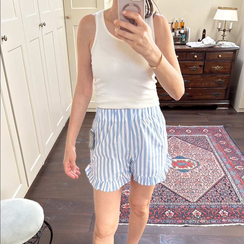 Ganni Blue and White Striped Women's Shorts brand new! Perfect for summer!